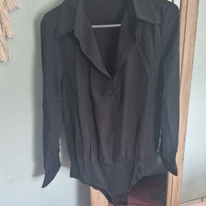 Black Long Sleeve Button Bodysuit